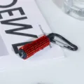 Sparkling red rhinestone mini flashlight keychain with black carabiner clip for gift - Red Rhinestone