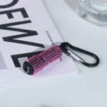 Portable mini pink rhinestone flashlight with black carabiner clip keychain accessory - Pink Rhinestone
