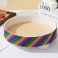 Macro view of a luxury round tray with a sparkling rainbow rhinestone exterior - Colorful