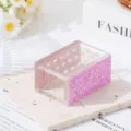 Detail view of the 18-hole acrylic drill bit box featuring pink rhinestone siding - Pink