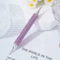 Exquisite detail of a professional nail art dotting pen with purple rhinestone handle - Light Purple