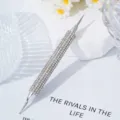 Double-ended rhinestone nail dotting pen with iridescent crystal handle for nail art. - AB White