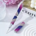 Detail view of a gradient rhinestone nail art pen with a precise metal applicator tip. - Colorful Purple