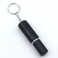 Detail view of 5ml mini black rhinestone studded portable perfume spray keychain charm - Black Bottle with Black Rhinestones / Black