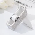 Bling rhinestone eyelash extension tape dispenser cutter and storage box in white finish - White AB