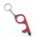 Multi-functional red non-contact door opener keychain with touch stylus and hook - Red