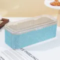 Light blue rhinestone makeup brush organizer box with dustproof lid for vanity desk - Flip Rectangular Storage Box / Lake Blue