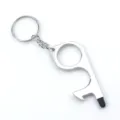Portable silver electroplated non-contact door opener keychain with black stylus tip - White