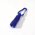 Detail view of stylish blue rhinestone mini LED flashlight keychain with carabiner. - Sapphire Blue