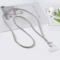 Luxuriöses silbernes Strass Handyband zum Umhängen mit universalem Case-Einleger und Ring - Langer Stil (5463274370083) / Silber