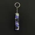 Detailed macro shot of blue and black rhinestone camouflage perfume atomizer keychain - Camo Blue
