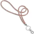 Close-up of elegant 6-row rose gold rhinestone lanyard with secure silver clasp - Champagne Gold