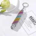 Close-up view of a colorful rhinestone-studded mini LED emergency flashlight keychain - Without Battery / Gradient Color 2