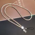 Close-up of luxury sparkling multicolored rhinestone lanyard with metal charm - AB Colorful (Neck Style)