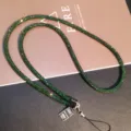 Luxury full rhinestone long phone lanyard strap in emerald green with metal charm - Deep Green (Neck Style)
