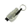 Portable 2-in-1 rhinestone car safety hammer and glass breaker keychain escape tool - Milky White
