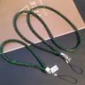 Luxury sparkling green full-rhinestone phone lanyards with elegant silver coin pendant - Green Set (Long + Short)