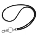 Sparkling black rhinestone neck lanyard with secure silver metal clip for ID cards - Black