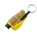 Rhinestone-decorated yellow 2-in-1 mini car window breaker and seatbelt cutter keychain - Yellow