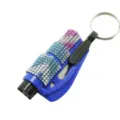 Blue rhinestone mini 2-in-1 car safety hammer and window breaker keychain escape tool - Gradient Blue