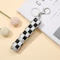Frasco atomizador de perfume 10ml a cuadros blanco y negro con diamantes y llavero - Cuadros Negros y Blancos
