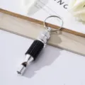 Silver aluminum survival whistle with black rhinestone grip and keychain accessory - Black