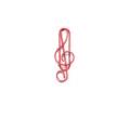 Close-up van een rode metalen paperclip in de vorm van een vioolsleutel voor kantoor - Rood