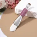 Elegant double-ended facial mask brush with soft white bristles and pink rhinestones - Soft Brush / Pink