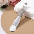 Detail view of a double-headed facial mask brush with a luxury rhinestone handle and spatula - Soft Brush / White