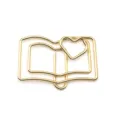 Gold metal book paperclip with heart shape cute stationery office document paper clamp - Gold