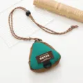 Teal and brown triangular coin purse earphone case with a stylish adjustable neck strap - Teal and Brown