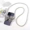 Tracolla per cellulare di lusso con fiocco in strass scintillanti e catena lunga. - Diamante bianco