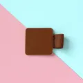Brown PU leather self-adhesive pen holder with elastic loop for notebook and tablet. - Brown