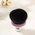 Close-up of super soft mushroom head powder brush with pink rhinestones - Pink
