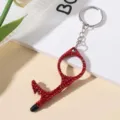 Elegant red rhinestone encrusted no-touch door opener tool with stylus tip keychain - Red