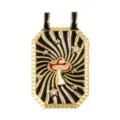Close-up view of vintage tarot style mushroom pendant with black enamel starburst - Black Mushroom (A1093)