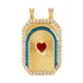 Detail view of a vintage tarot pendant with red heart and blue enamel accents. - Blue Edge Red Heart (A1091)