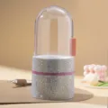 Luxury rhinestone-encrusted makeup brush holder storage box with clear capsule dome lid. - White AB