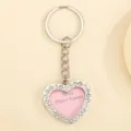 Silver rhinestone heart keychain with mini photo frame feature for lovers - Heart
