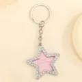 Star-shaped rhinestone keychain with a mini pink photo frame insert for couples. - Pentagram