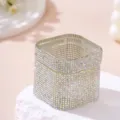 Eleganter quadratischer Glasbecher für Nailart mit Deckel und irisierenden Strasssteinen - AB-Farbe
