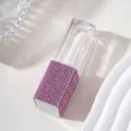 Elegante contenitore per lucidalabbra quadrato con strass rosa e tappo trasparente - Rosa