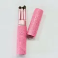 Rosa Strass-besetztes 5-teiliges Make-up-Pinsel-Set mit tragbarem Kristall-Etui - 5er Set / AB Rosa