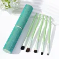 Professionelles 5-teiliges Make-up-Pinsel-Set mit funkelndem Strass-Aufbewahrungsetui - 5er Set / AB Grün