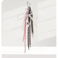Handgewebter Taschenanhänger in Pink mit Perlen-Schleife und Herz-Anhänger-Detail. - Rosa-Braun