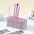 Organizzatore per pennelli trucco in acrilico con 26 fori e strass rosa di lusso - Rosa (Base in Argilla)