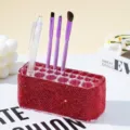 Portapennelli da trucco lussuoso in acrilico con strass rossi a 26 fori - Rosso (Base in Argilla)