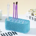 Porta pennelli trucco di lusso in acrilico con 26 fori e decorazioni in strass azzurri - Blu Lago (Base in Argilla)