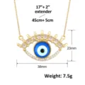 Λεπτομερείς διαστάσεις του χρυσού κολιέ Evil Eye με λαμπερά ζιργκόν και στρας - Στυλ Μεγάλο Κακό Μάτι με Ροζ Λευκά Στρας (SL193)