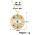 Gedetailleerde afmetingen van gouden evil eye hanger ketting met zirkonia stenen - Kleurrijke Strass Sleutelbeen Stijl (SL194)